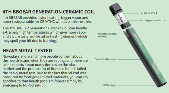 अमेरिकी बाजार ई सिगरेट बड़ा वाष्प डिस्पोजेबल सीबीडी/thc तेल कारतूस फली vape बैटरी सिरेमिक कुंडल प्रौद्योगिकी परमाणु फली