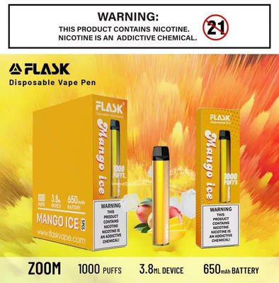 ज़ूम डिस्पोजल वेपेन डिवाइस स्थिरता और सर्वोत्तम गुणवत्ता 1000puffs 650mah 3.8ml तरल