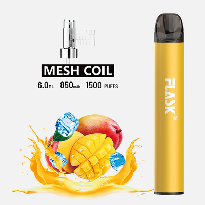 OEM ODM 1500puff 850mAh डिस्पोजेबल वेप पॉड 6.0ml ई लिक्विड मेश कॉइल:
