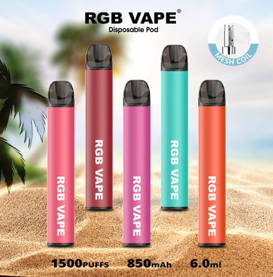 RGBvape SS304 Ecig 1500 पफ डिस्पोजेबल vape डिवाइसेज विथ मेश कॉइल